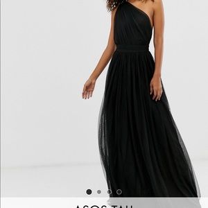 One Shoulder Tulle Maxi Dress